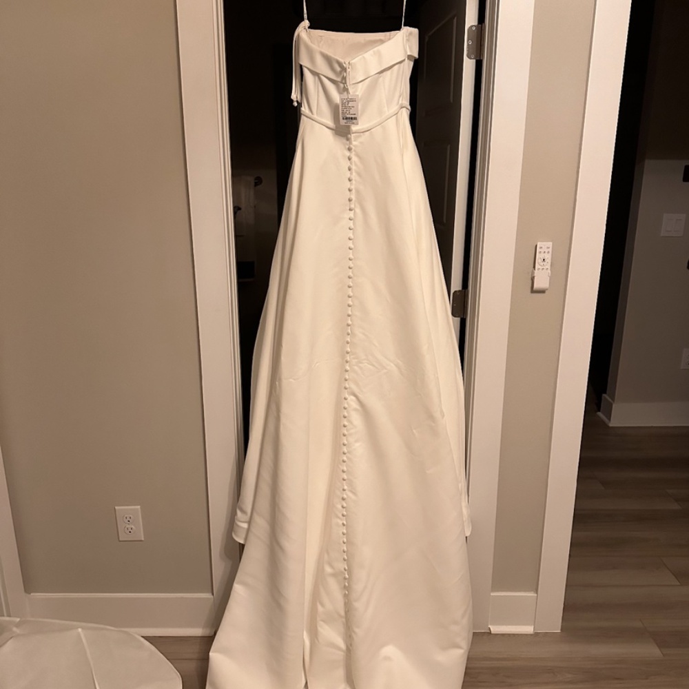 Stella York Ivory Satin A-Line Wedding Dress with Covered Button Back